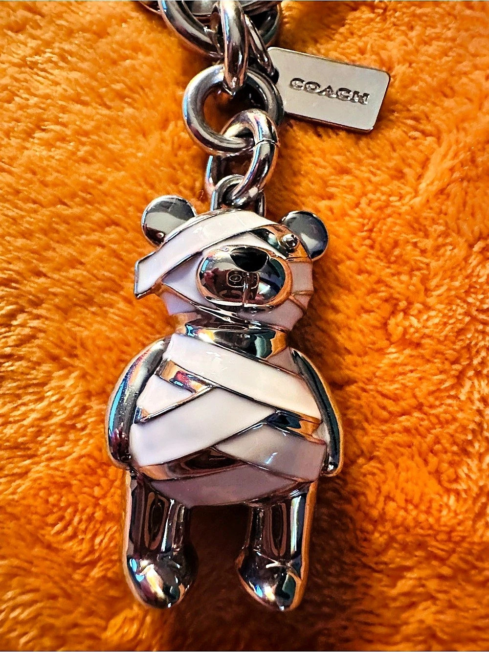 Coach Halloween Mummy Bear Bag Charm Silver & White
